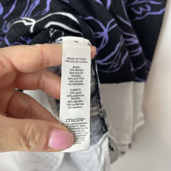 Chico’s Wildflower Scoop Neck Top Long Sleeve Twofer Pullover Color Black 270 - Picture 5 of 8